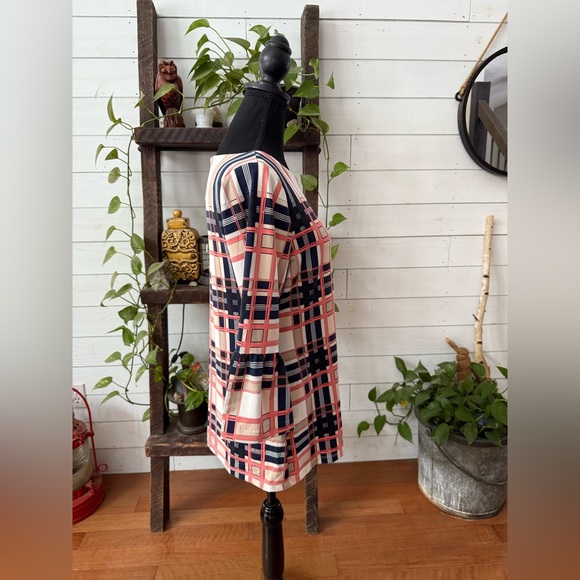 Charter Club Pink and Navy Blue Boat Neck Blouse with Bell Flared Sleeves - Picture 8 of 17